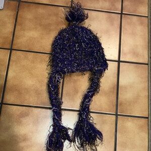 Anna Sui purple tinsel Pom Pom hat